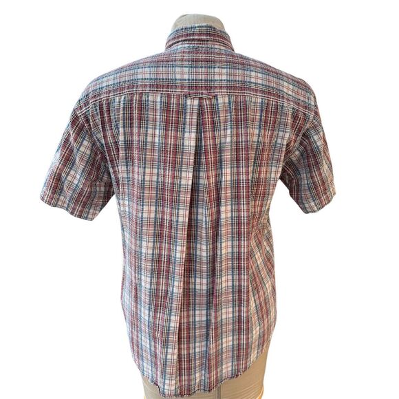 Woolrich Vintage Women’s Seersucker Blouse Short Sleeve Button Front Sz. M Prepp - Picture 4 of 7